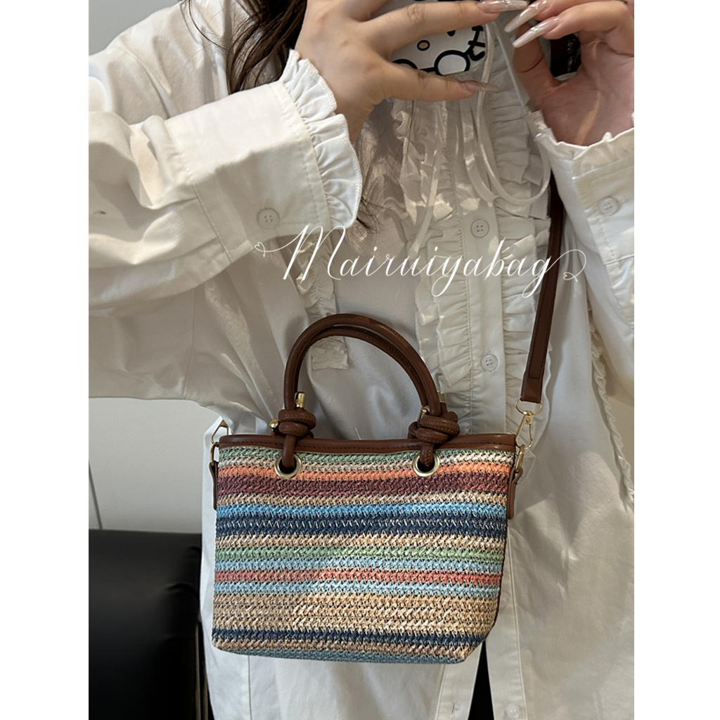 夏季手提编织包包女2025新款潮时尚复古小托特包百搭斜挎草编包,淘宝优惠券,粉丝福利购,淘宝优惠卷