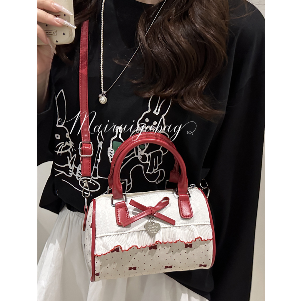 甜美蝴蝶结手提小包包女2025新款时尚蕾丝边枕头包夏季帆布斜挎包,淘宝优惠券,粉丝福利购,淘宝优惠卷