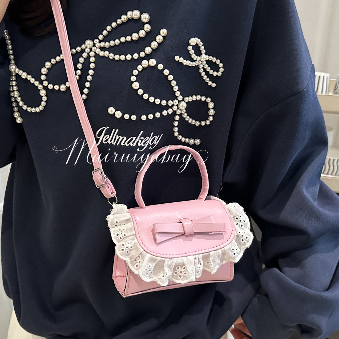 蝴蝶结蕾丝手提小包包女式2025新款夏季可爱斜挎包红色精致迷你包,淘宝优惠券,粉丝福利购,淘宝优惠卷