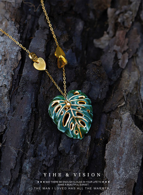 YIHE原创设计龟背竹陶瓷项链