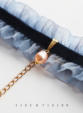 choker优雅冷调静谧蓝丝绒珍珠