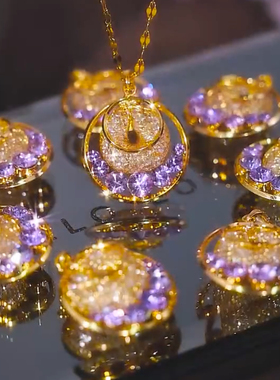 时尚紫色网状水晶圆圈项链女网红爆款轻奢气质百搭小众设计感项链