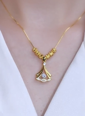 高级感金色扇子项链女锁骨链