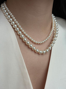 高品质!一款多戴可拆分经典白珍珠8字扣双层项链轻奢小众毛衣链