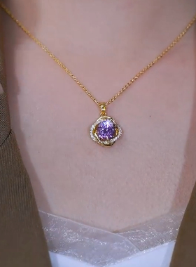 轻奢蓝紫色水晶海洋之心项链女高级感不褪色锁骨链网红百搭吊坠女