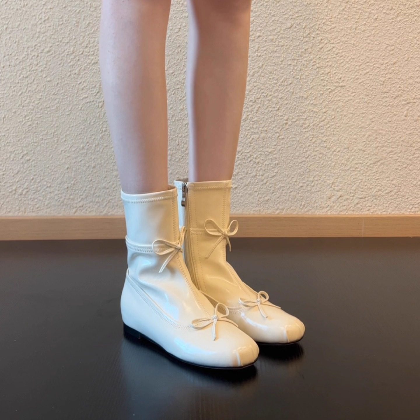 RubyL/3cm复古芭蕾风猪鼻子方头蝴蝶结显瘦内增高弹力瘦瘦靴短靴,淘宝优惠券,粉丝福利购,淘宝优惠卷