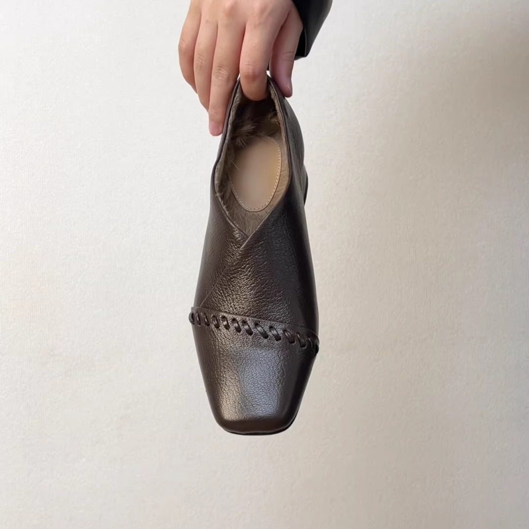 RubyL/3.5cm复古方头羊皮深口单鞋女粗跟百搭通勤鞋编织装饰中跟,淘宝优惠券,粉丝福利购,淘宝优惠卷