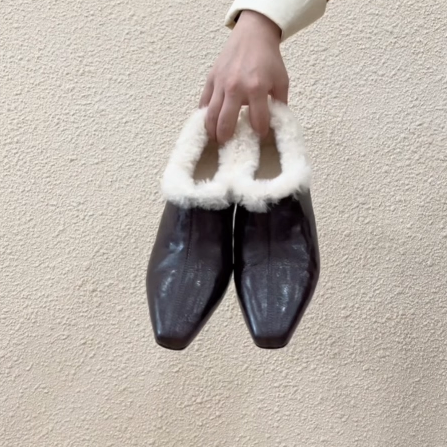 RubyL/5cm内增高单鞋复古羊皮气质方头深口羊毛猫跟毛毛皮鞋女,淘宝优惠券,粉丝福利购,淘宝优惠卷