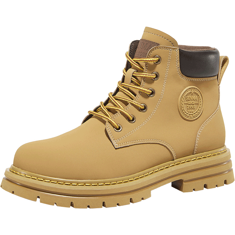 森马马丁靴男高帮鞋男士大黄靴加绒男鞋新款靴子冬季棉鞋男工装靴