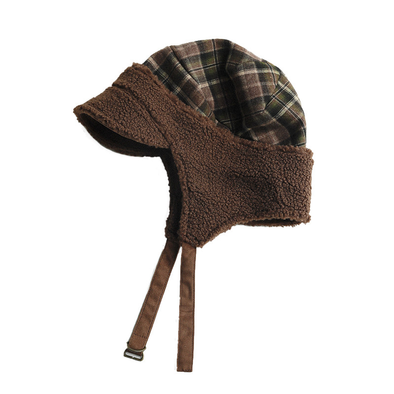 印计谷羽原创复古格纹护耳帽女秋冬季双面戴保暖雷锋帽飞行员帽子,淘宝优惠券,粉丝福利购,淘宝优惠卷
