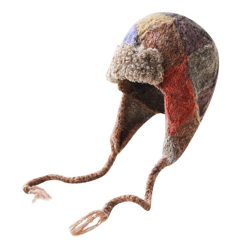 印计谷羽原创款拼色保暖飞行帽子女冬加厚毛线帽防风针织冷帽,淘宝优惠券,粉丝福利购,淘宝优惠卷