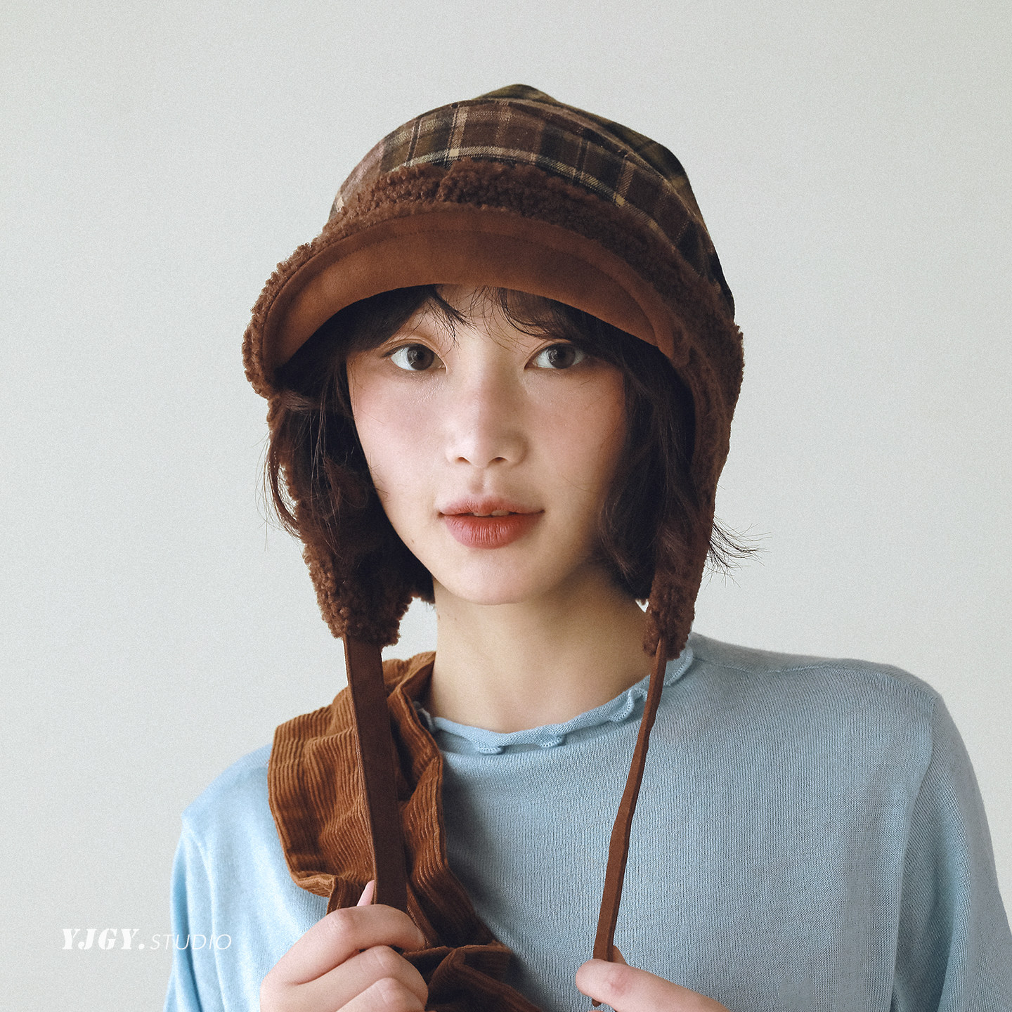 印计谷羽原创复古格纹护耳帽女秋冬季双面戴保暖雷锋帽飞行员帽子,淘宝优惠券,粉丝福利购,淘宝优惠卷