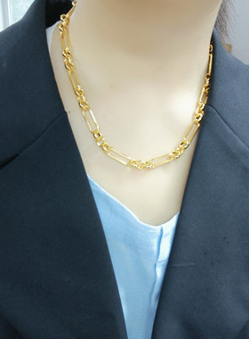 欧美金属镀金环环相扣链条项链