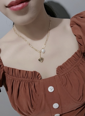 欧美天然爱心粗链条巴洛克珍珠