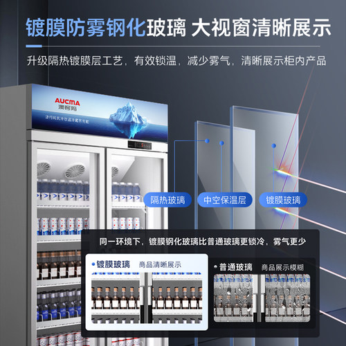 澳柯玛冷藏展示柜冰箱饮料保鲜柜双开门三风冷无霜啤酒柜商用立式 - 图2