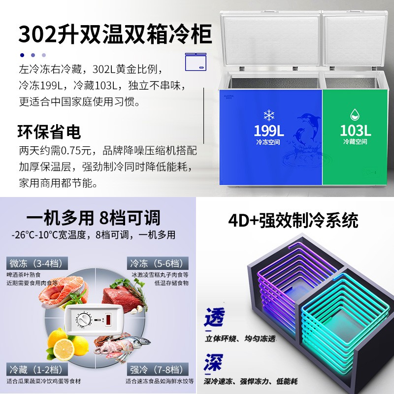 澳柯玛203升家用双温双箱冷冻冰柜 澳柯玛冷柜