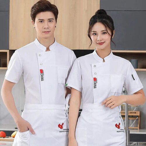 定制厨师工作服短袖夏天男女餐饮后厨房加肥加大秋冬长袖秋厨师服 - 图2