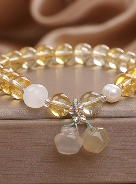 天然黄水晶黄发晶手链女款