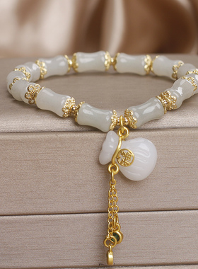 新中式玉石竹节手链女复古高级感