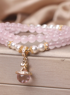 天然粉水晶手链女款轻奢小众精致