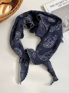 陈太同款复古棉麻腰果花三角巾女春夏百搭护颈薄款气质小领巾丝巾