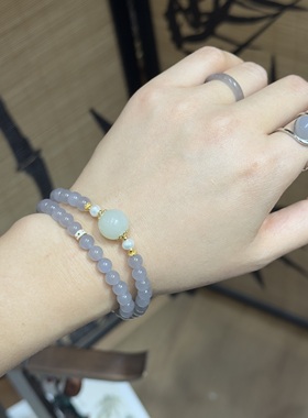 新疆和田玉烟紫双圈手链女款玉石手串送女友闺蜜生日礼物新年