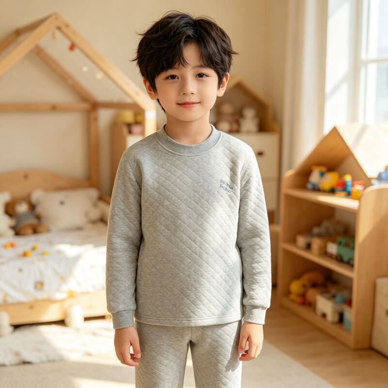 Bedoha Children's Thermal Clothing Set Autumn Clothes Autumn Pants Winter Boys' Warm Cotton Home Clothes Pajamas Underwear Set