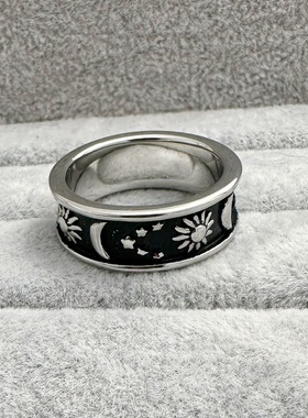 波西米亚风星星月亮太阳钛钢戒指