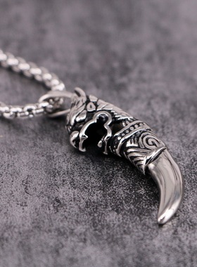 钛钢男士狼牙项链复古个性霸气