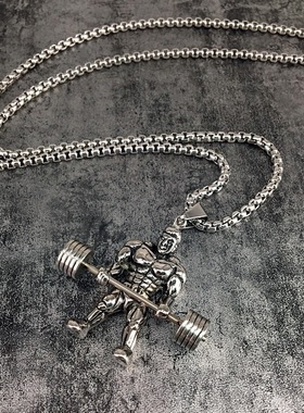 欧美时尚健身哑铃项链男士情侣