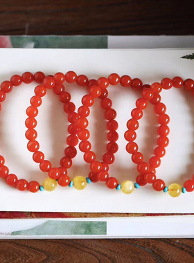 碧雅天然南红玛瑙单圈蜜蜡红色