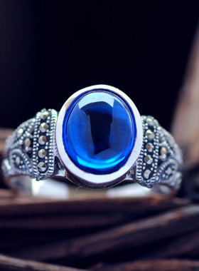 民族风925银泰国手工镶嵌戒子