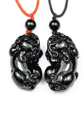 冰种貔貅吊坠黑色水晶皮丘挂件