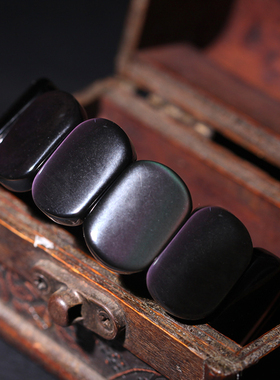 彩虹眼黑色水晶大气饰品手链