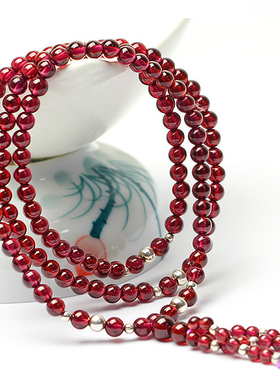 冰种玻璃体酒红色多层925银手链