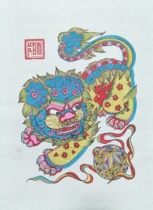 Wuqiang Folk Wood Edition Handmade Year Draw Lion Gift gift State courtesy Collection Size 44 * 32 cm