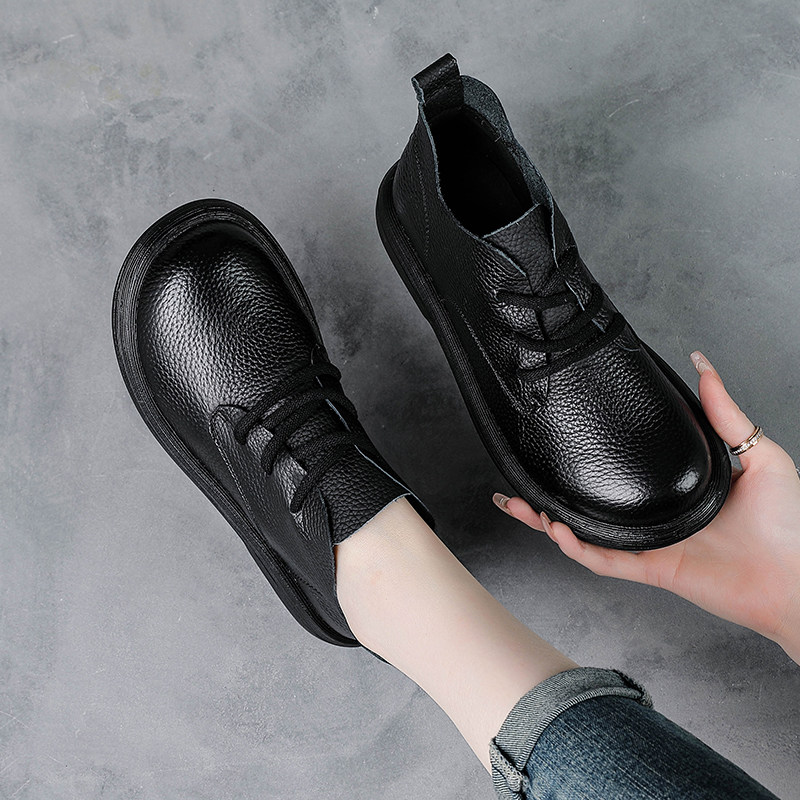 头层牛皮妈妈鞋秋冬季新款真皮平底深口单鞋女舒适不累脚系带皮鞋,淘宝优惠券,粉丝福利购,淘宝优惠卷