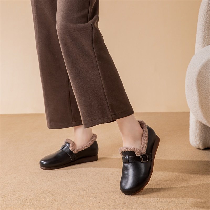 加绒豆豆鞋女冬季真皮平底妈妈鞋软底舒适保暖棉鞋毛毛鞋休闲皮鞋,淘宝优惠券,粉丝福利购,淘宝优惠卷
