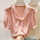 2025 2025 ເສື້ອເຊີດແຂນສັ້ນຄໍ V-neck organza ແບບຝຣັ່ງໃຫມ່ຂອງຝຣັ່ງສໍາລັບແມ່ຍິງໃນລະດູຮ້ອນ