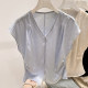 ເສື້ອຢືດ chiffon sleeveless ສີແຂງທີ່ມີລູກປັດຄໍ V