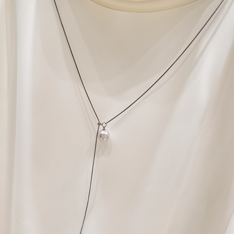 2025新款法式气质显瘦立领珍珠链条装饰纯色长袖雪纺衫女秋季衬衫