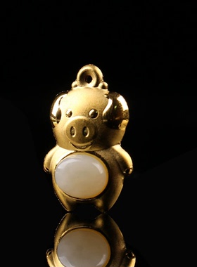 金镶玉吊坠猪猪和田玉项坠天然玉石挂件珠宝首饰HTJ326