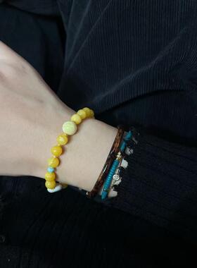 南红手链绿松老山檀碧玉蜜蜡原创设计手串文玩男女配饰宫廷风