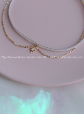 六芒星~极细灰色丝绒冷淡风项圈