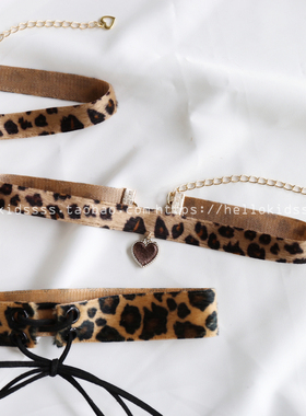 卡其棕色豹纹 性感复古气质流行色日韩百搭choker丝绒项圈颈饰女