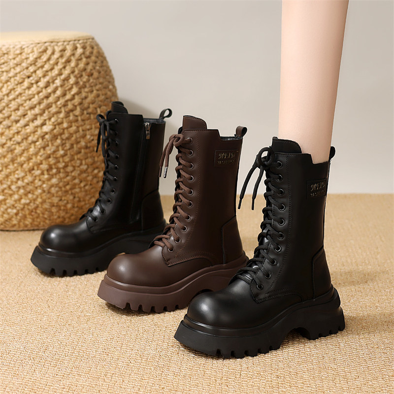 真皮厚底马丁靴女2025新款冬中筒短靴百搭小个子增高加绒保暖靴子,淘宝优惠券,粉丝福利购,淘宝优惠卷