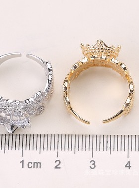 DIY配件 S925纯银开口可调节珍珠戒指蕾丝遮瑕空托半成品