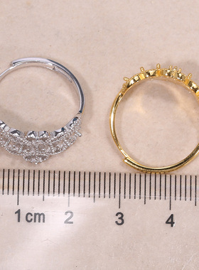 s925纯银戒指环 银饰多珠蕾丝可调节珍珠戒指托DIY手工制作银配件