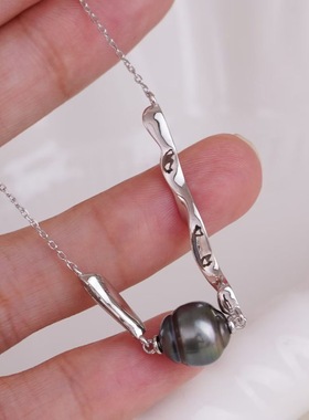 珍珠吊坠配件 s925纯银含项链 配件套链 diy项坠全孔空托手工制作