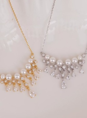 珍珠吊坠配件 s925纯银含项链 多珠套链 diy项坠空托手工制作饰品